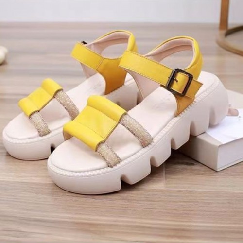 Roman Style Sequin Buckle Strappy Fish Mouth Women Sandals - Yellow image