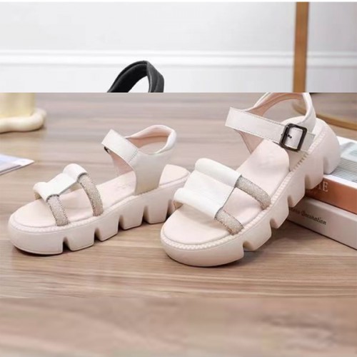 Roman Style Sequin Buckle Strappy Fish Mouth Women Sandals - Cream image