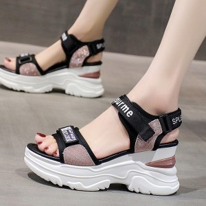 Luxury Strappy Thick Bottom Velcro Fish Mouth Sports Sandals - Pink