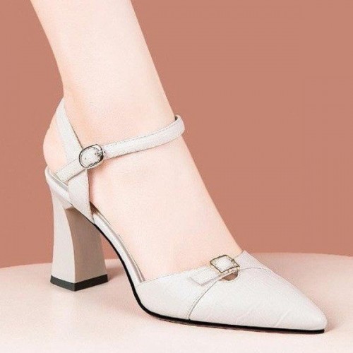 Strappy Buckle Closure Pointed Toe Party High Heel Sandals - Cream image