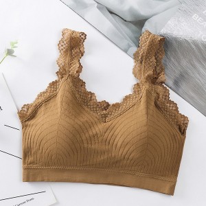 Elegant Beauty Back Camisole Lace Wrapped Padded Sports Bra - Brown