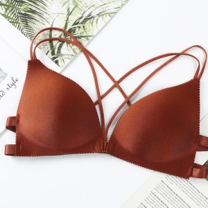 Elegant Triangle Cup Wrapped Chest Back Cross Padded  Bra - Brown