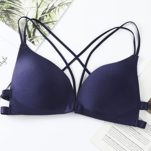 Elegant Triangle Cup Wrapped Chest Back Cross Padded  Bra - Blue