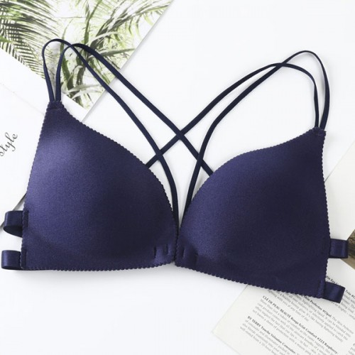 Elegant Triangle Cup Wrapped Chest Back Cross Padded Bra - Blue image