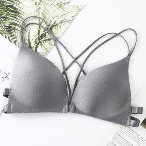 Elegant Triangle Cup Wrapped Chest Back Cross Padded Bra - Grey image