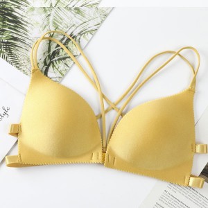 Elegant Triangle Cup Wrapped Chest Back Cross Padded  Bra - Yellow