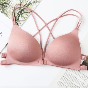 Elegant Triangle Cup Wrapped Chest Back Cross Padded  Bra - Pink