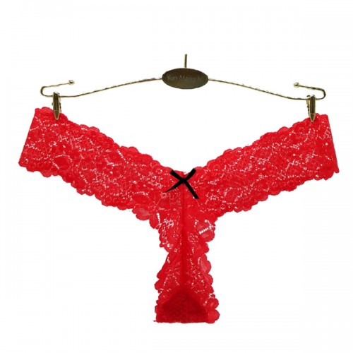Good Look Women's Hollows Out Lace Floral Thong Panty Underwear - Red image
