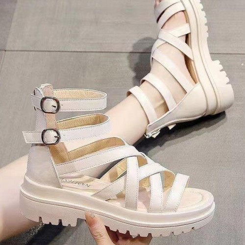 Square Heel Strappy Back Zipper Open Toe Sports Sandals - White image