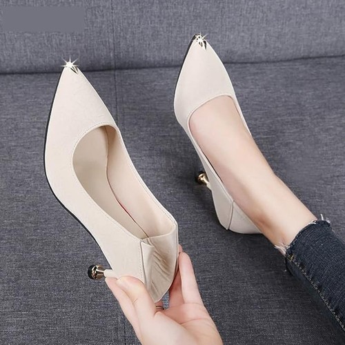 Soft Stiletto Shallow mouth Low Cut High Heeled Women Shoes - Cream image