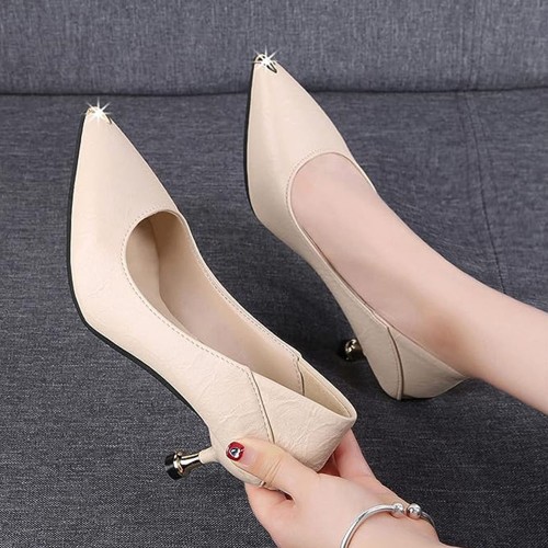 Soft Stiletto Shallow mouth Low Cut High Heeled Women Shoes - Cream image