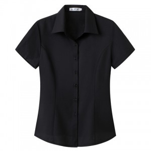 Trendy Plain Lapel Collar Button Closure Women Tops - Black