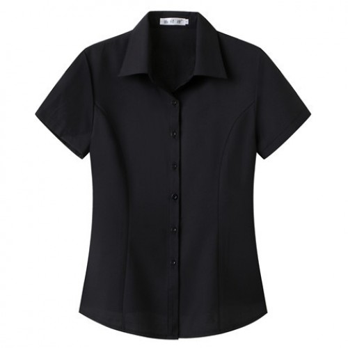 Trendy Plain Lapel Collar Button Closure Women Tops - Black image