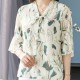 Comfort & Leisure Floral Bow V-neck Half Flare Sleeve Blouse Tops - Cream image