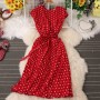 Elegant Polka Dot Sleeveless High Waist Midi Dress - Red