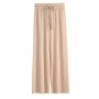 Soft Lace Up Wide Leg Long High Waist Palazzo Trouser Pants - Beige