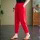 Side Pockets Loose Fit Elastic Cropped Trouser Pants - Red image