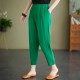 Side Pockets Loose Fit Elastic Cropped Trouser Pants - Green image