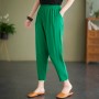 Side Pockets Loose Fit Elastic Cropped Trouser Pants - Green