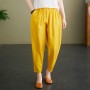 Side Pockets Loose Fit Elastic Cropped Trouser Pants - Yellow