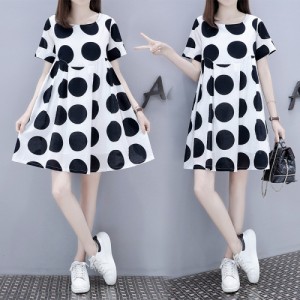 Casual Big Dot Mini Dress in Black & White