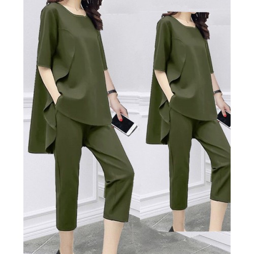 Casual Cool Clay-Colored Two-Piece Outfit - Green image