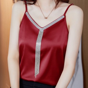 Elegant Red Party Top with Unique Chain Strap