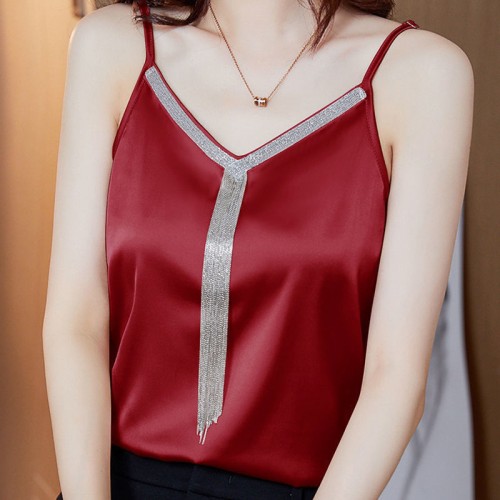 Elegant Red Party Top with Unique Chain Strap image