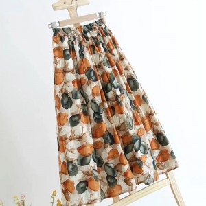Flower Printed Full-Length Women Skirt - Orange
