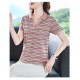 Women Classic Striped Polo T-Shirt with Contrast Collar - Pink image