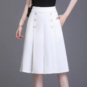 Knee Length Wide Leg High Waist Skirt - White