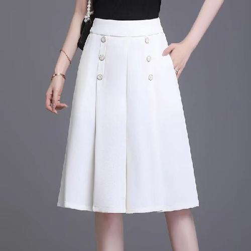 Knee Length Wide Leg High Waist Skirt - White image
