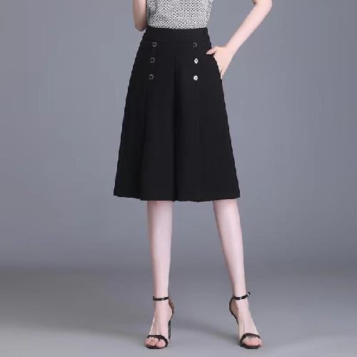 Knee Length Wide Leg High Waist Skirt - Black image