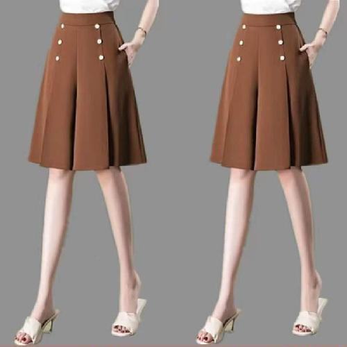 Knee Length Wide Leg High Waist Skirt - Brown image