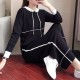 Women Elegant Black and White Piped Hoodie image