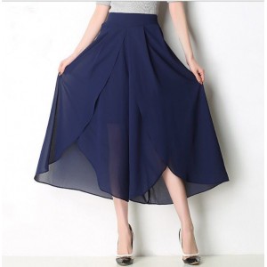 High-Waisted Casual Mesh Chiffon Wide-Leg Skirt - Blue