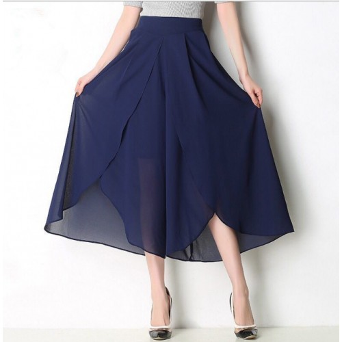 High-Waisted Casual Mesh Chiffon Wide-Leg Skirt - Blue image