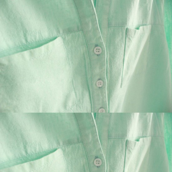 Women Light Green Cotton And Linen Short-sleeved Shirt-Green image