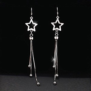 Women Sterling Silver Star Tassels Long Pendant Earrings 