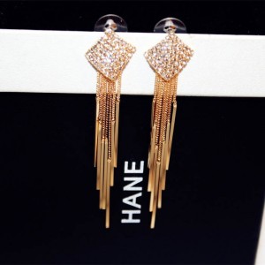 Diamonds Clover Long Chain Gold Tassel Earrings For Women 