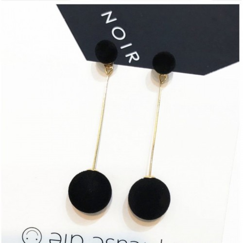 Plush Ball With Gold Chain Black Stud Earrings image