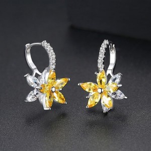 Snowflake Clear Yellow Stone Flower Shape Earrings 