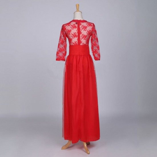 Long Sleeves Chiffon Slim Fit Maxi Evening Gown For Women-Red image