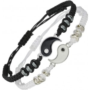 2 PCS Yin Yang Bracelets Matching Couple Cord Bracelet Adjustable Waterproof Handmade Gift-Silver