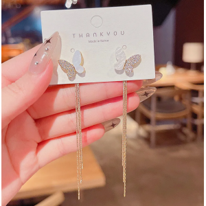 Mathiang Fashion Crystal Butterfly Long Tassel Earrings Gold Color Woman Jewelry 
