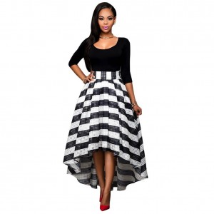 Two Pieces Long Formal Sleeves Shirt with Striped Skirt-Black