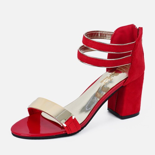 Open Toed Zipper Sandals For Women-Red image