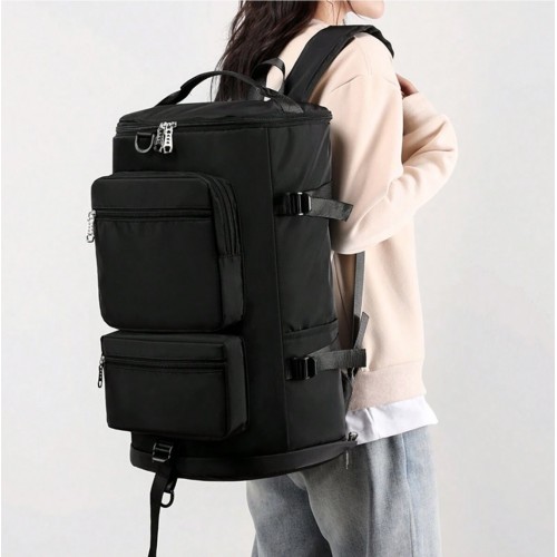 Black Trendy Large-Capacity Leisure Backpack for Short Trips