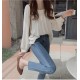 Leisure Style Square Collar Spaghetti Long Puff Sleeves Blouse Women Top - White |image
