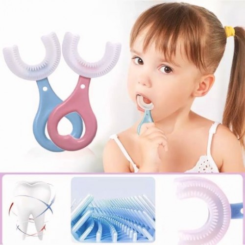 360 U-Shaped Toothbrush, With Food Grade Soft Silicone Brush Head - Blue image